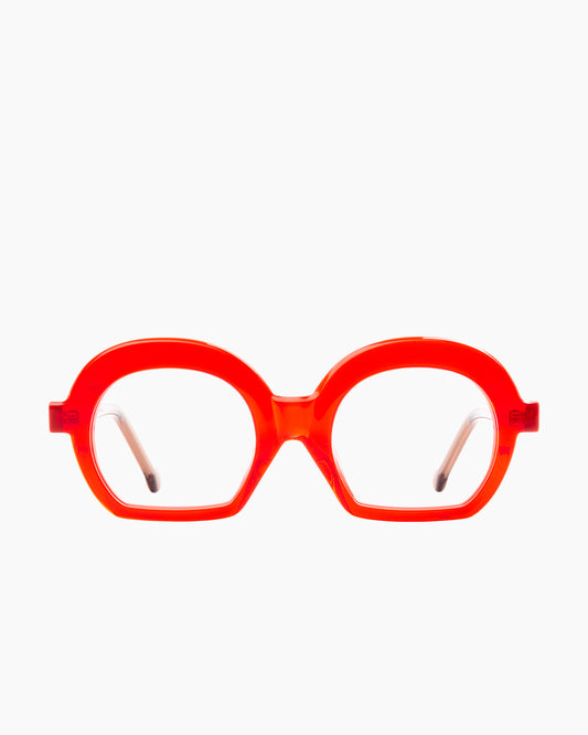 orange plastic oval eyeglasses by Marie-Sophie Dion model Diroma, front view, lunettes de vue ovale couleur orange