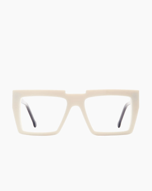 white plastic rectangle eyeglasses by Marie-Sophie Dion model Bolduc, front view, lunettes de vue rectangle couleur blanc