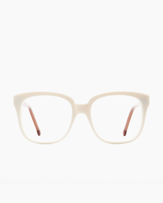 white plastic rectangle eyeglasses by Marie-Sophie Dion model Vola, front view, lunettes de vue rectangle couleur blanc