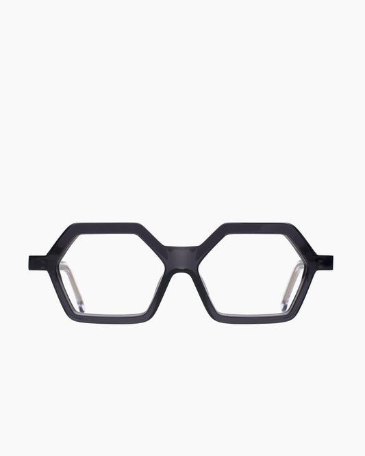 grey plastic hexagon eyeglasses by Marie-Sophie Dion model Geneve4.0, front view, lunettes de vue couleur Gris