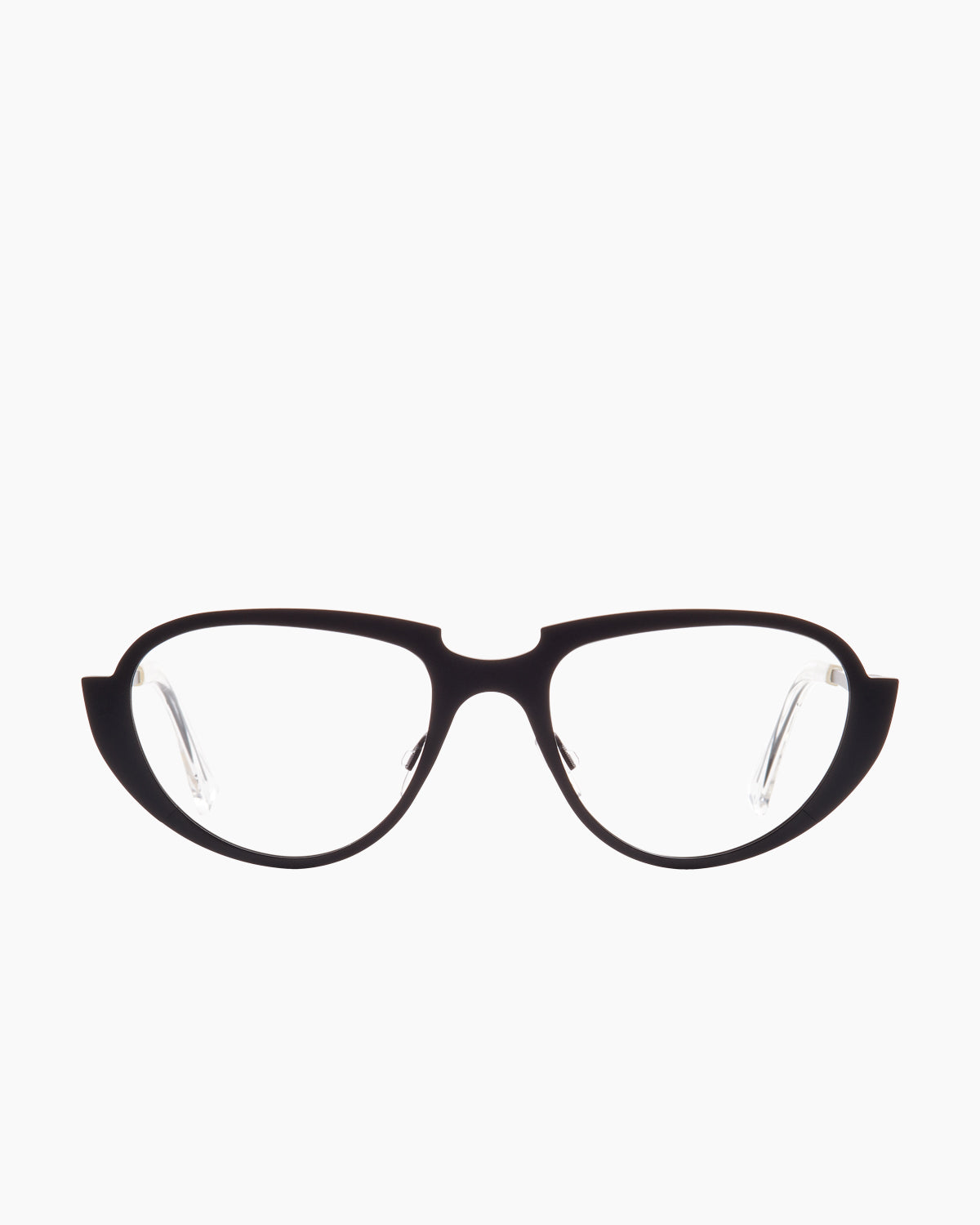 black metal aviator eyeglasses by Theo model A Present, front view, lunettes de vue aviateur couleur noir