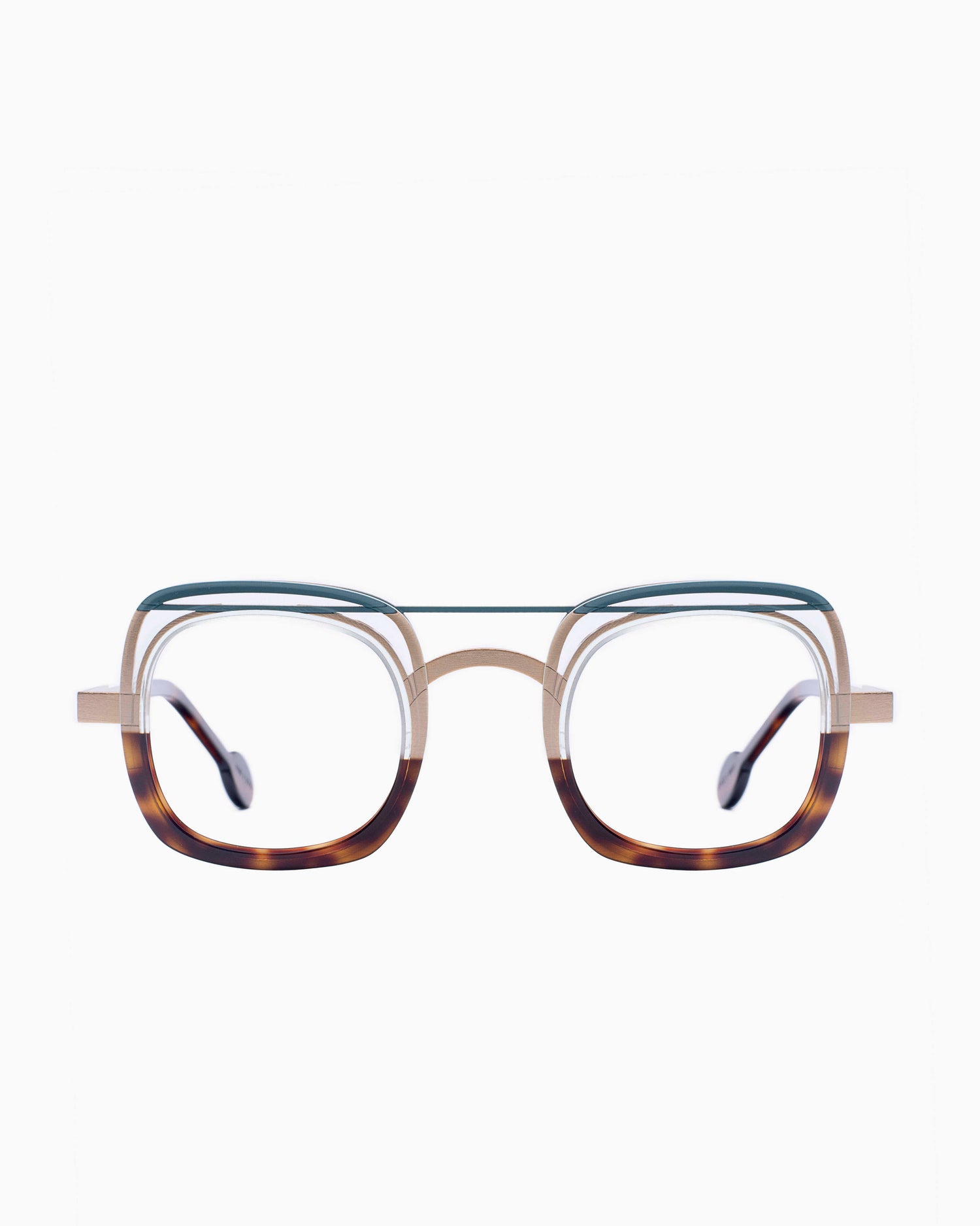 brown metal rectangle eyeglasses by Anne et Valentin model Labyrinthe2, front view, lunettes de vue Brun rectangle