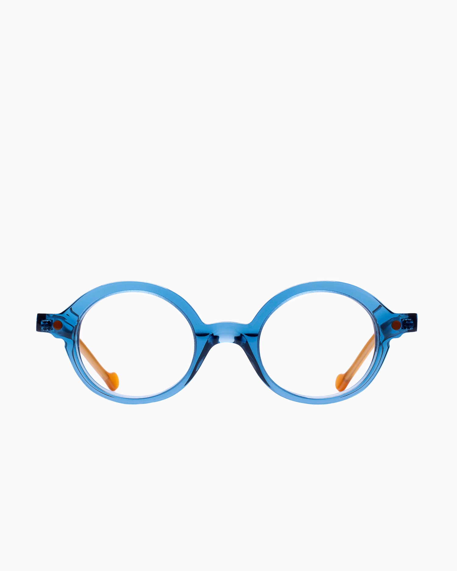 blue plastic round eyeglasses by Anne et Valentin Kids model mingus, front view, lunettes de vue Bleu rond
