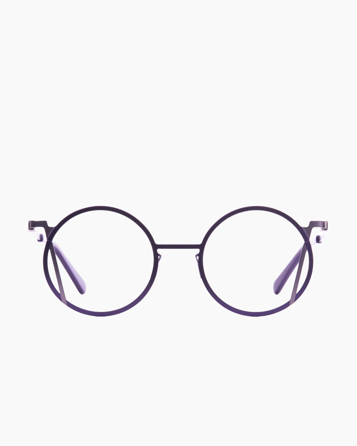 purple metal round eyeglasses by Gamine model LaRoma, front view, lunettes de vue rond couleur violet