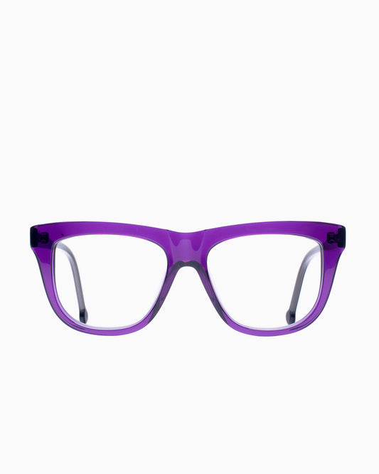 purple plastic rectangle eyeglasses by Marie-Sophie Dion model Pepin, front view, lunettes de vue rectangle couleur violet