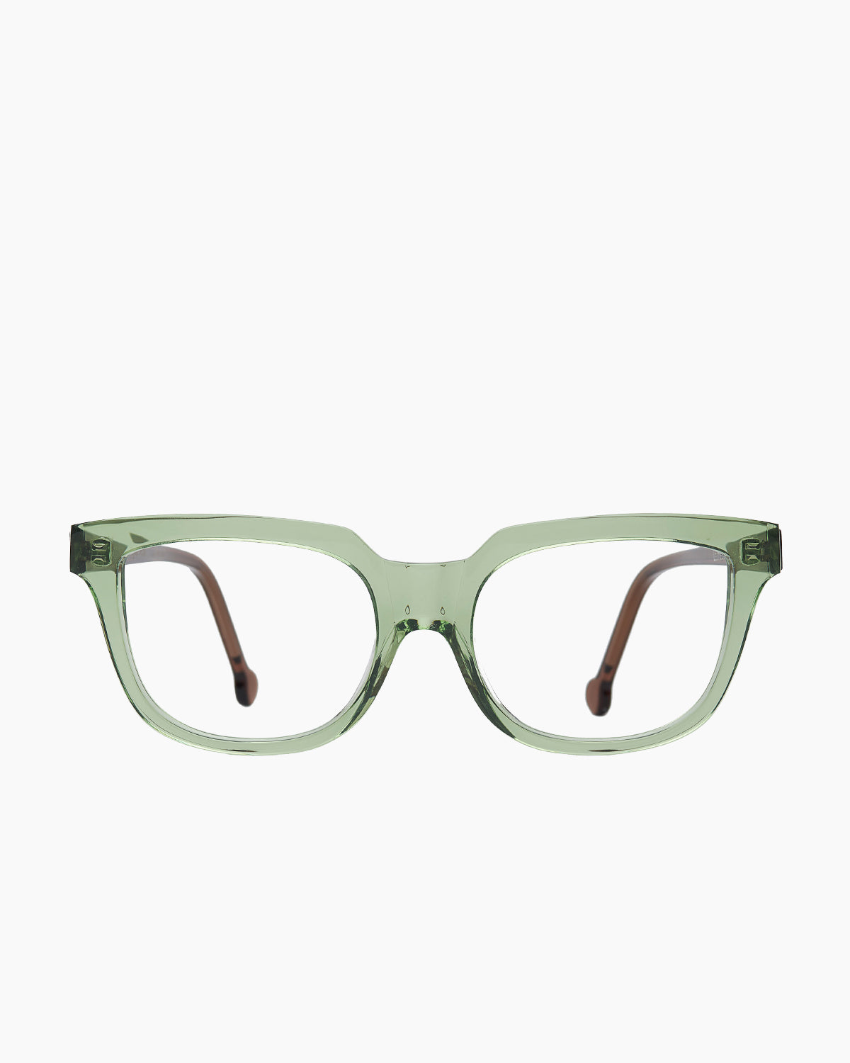 green plastic butterfly eyeglasses by Marie-Sophie Dion model Lachapelle, front view, lunettes de vue papillon couleur Vert