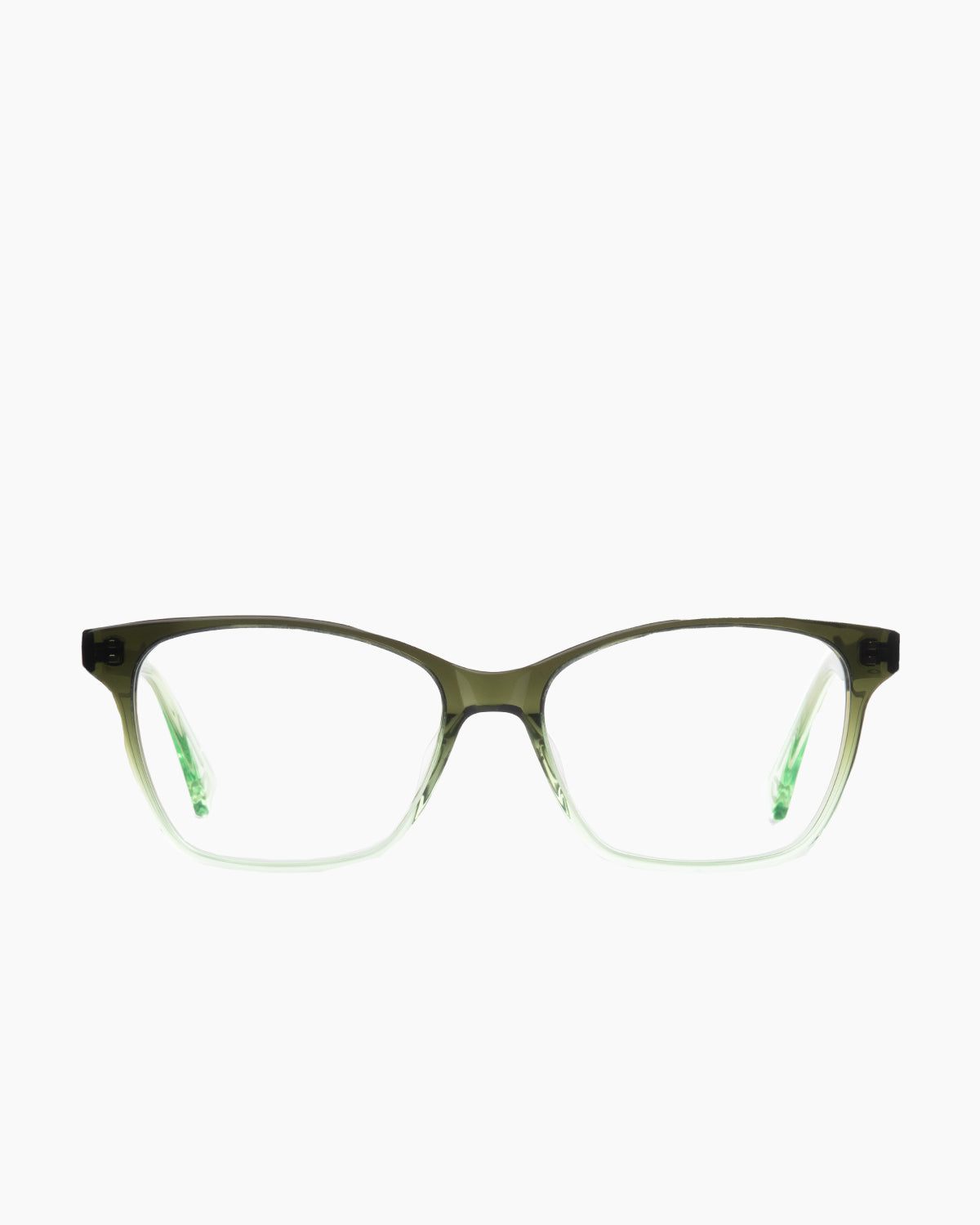 green plastic butterfly eyeglasses by Evolve model Freya, front view, lunettes de vue vert papillon