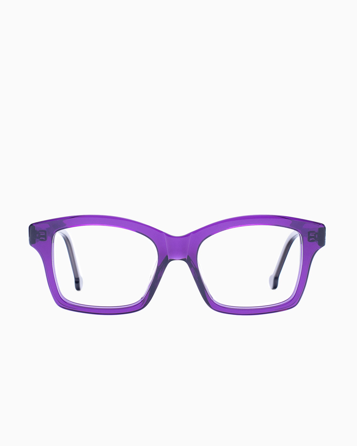 purple plastic butterfly eyeglasses by Marie-Sophie Dion model Giguere, front view, lunettes de vue violet papillon