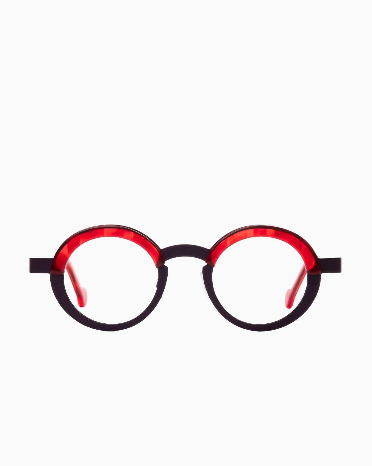 Purple metal round eyeglasses by Theo model balloon, front view, lunettes de vue rond couleur violet