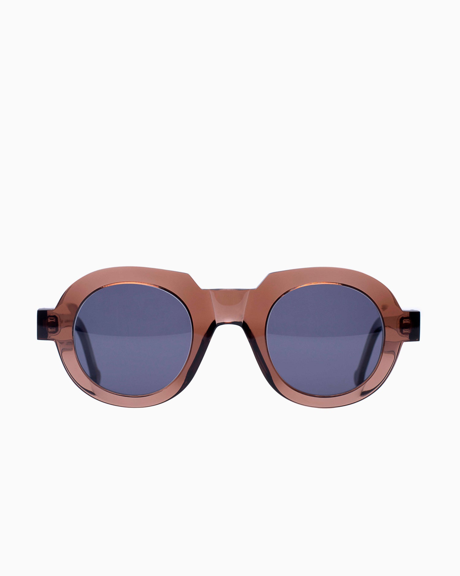 brown plastic round  sunglassesby Marie-Sophie Dion model Roger, front view, lunettes de vue Brun rond