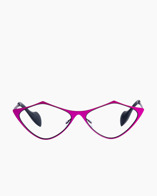 pink metal triangle eyeglasses by Theo model TOTTORI, front view, lunettes de vue  couleur Rose