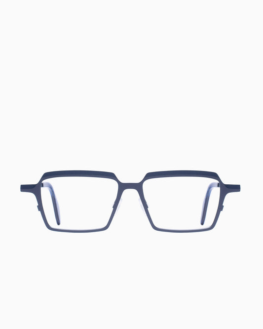 blue metal rectangle eyeglasses by Theo model Flanders, front view, lunettes de vue rectangle couleur Bleu