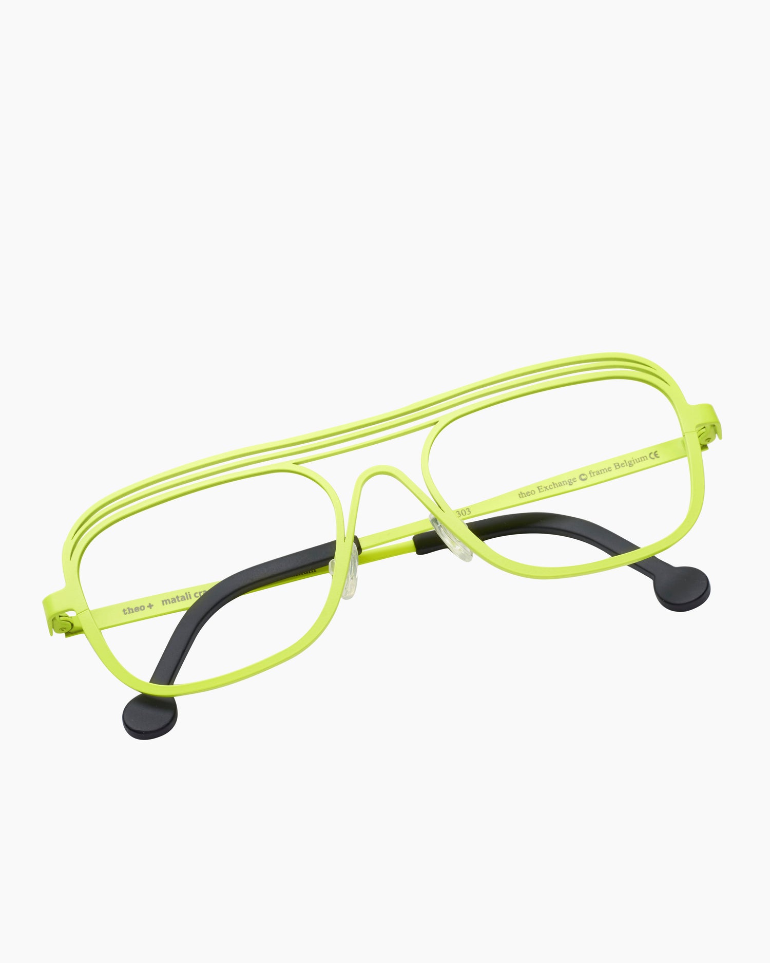 yellow metal aviator eyeglasses by Theo model exchange, front view, lunettes de vue Jaune aviateur