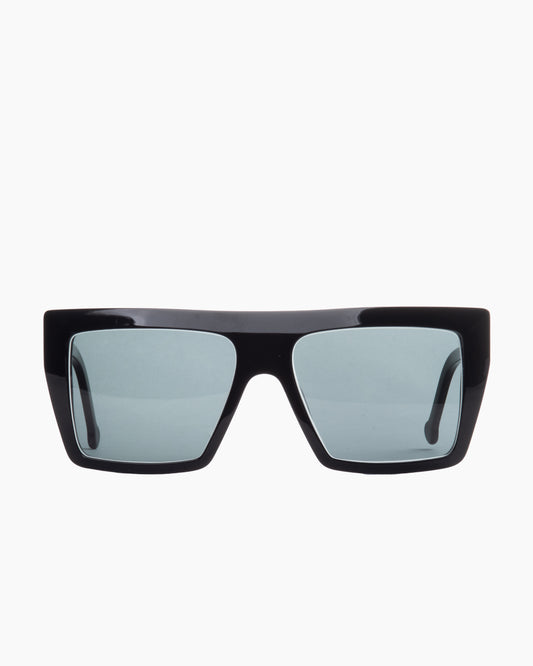 black plastic rectangle sunglassesby Marie-Sophie Dion model Lucas, front view, lunettes de vue rectangle couleur noir