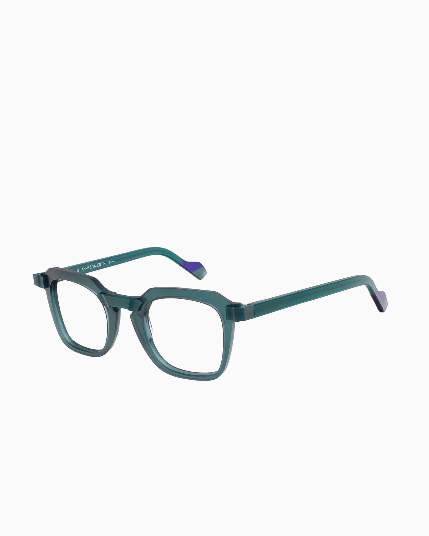 green plastic rectangle eyeglasses by Anne et Valentin model RAW4, front view, lunettes de vue Vert rectangle