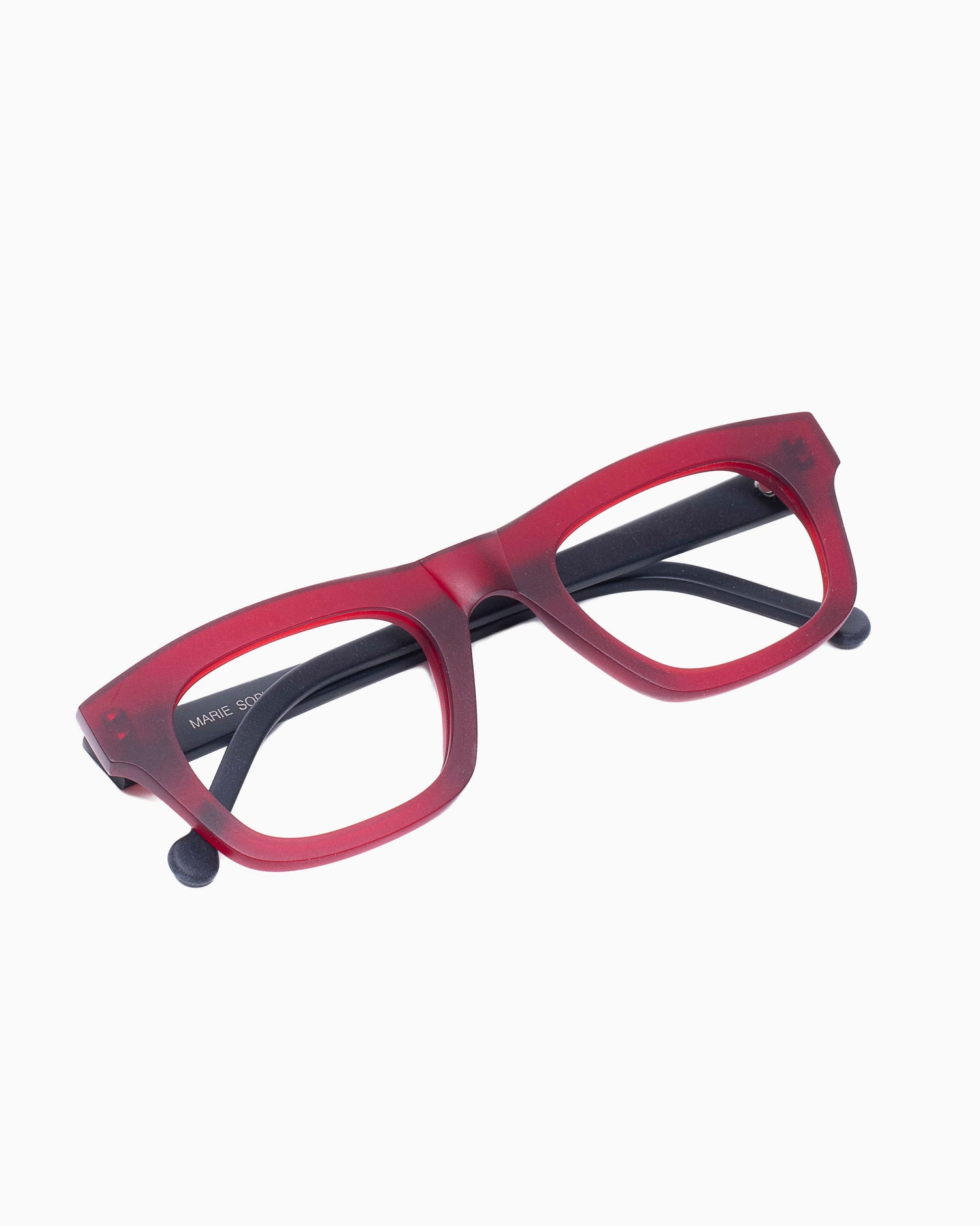 red plastic rectangle eyeglasses by Marie-Sophie Dion model Hemingway7.0, front view, lunettes de vue rectangle couleur bourgogne