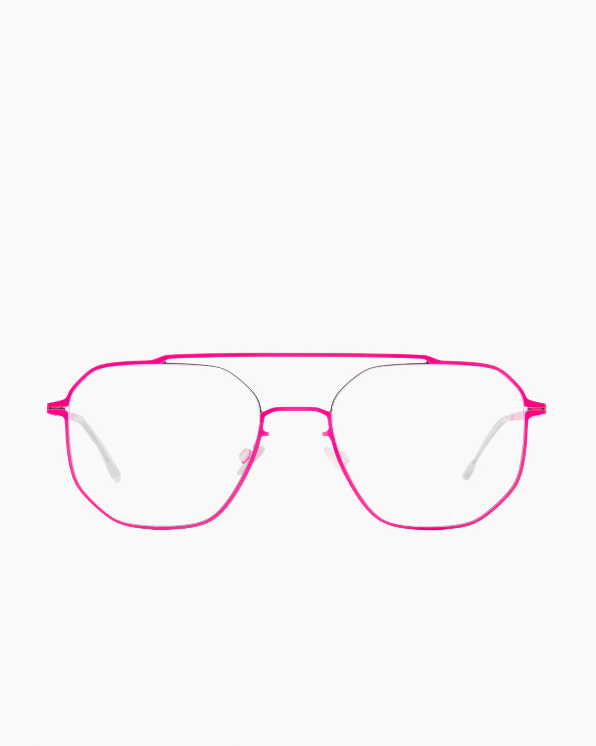 pink metal aviator eyeglasses by Mykita model Arvo, front view, lunettes de vue aviateur couleur rose