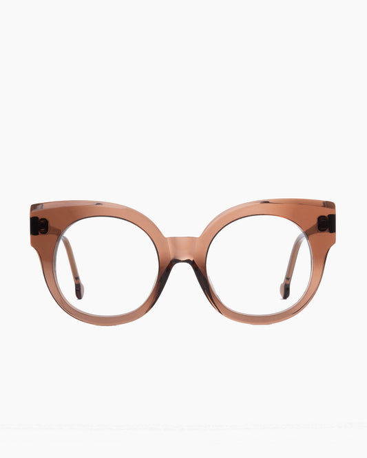 brown plastic round eyeglasses by Marie-Sophie Dion model Brixi, front view, lunettes de vue rond couleur brun