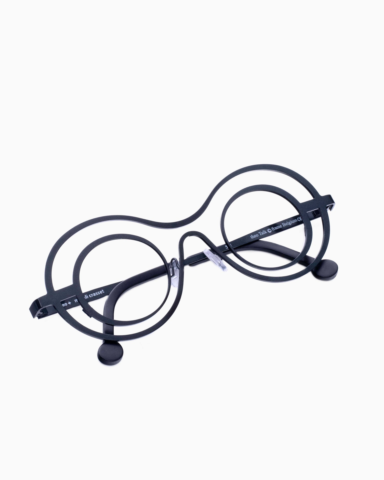 green metal round eyeglasses by Theo model Talk, front view, lunettes de vue rond couleur Vert