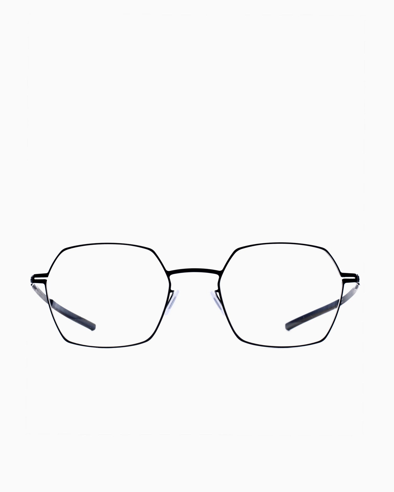 black metal hexagon eyeglasses by Ic Berlin model coromell, front view, lunettes de vue Noir 