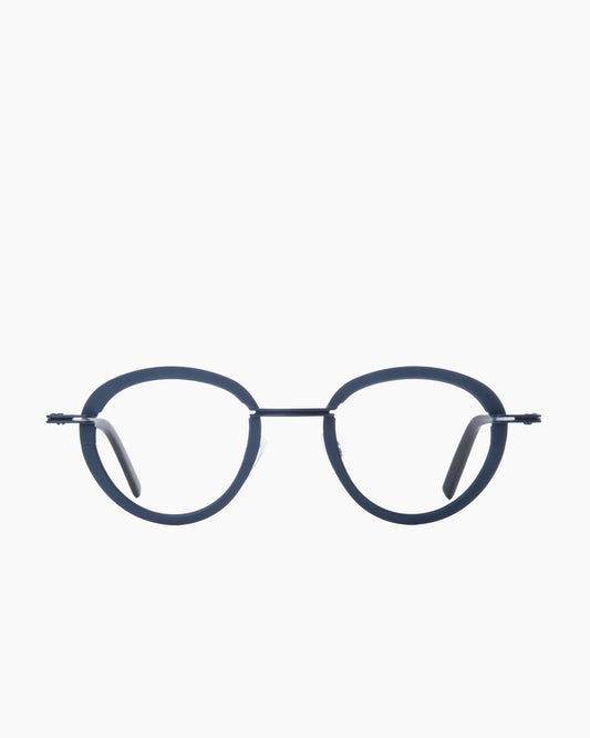 blue metal oval eyeglasses by Theo model Sensational, front view, lunettes de vue ovale couleur bleu