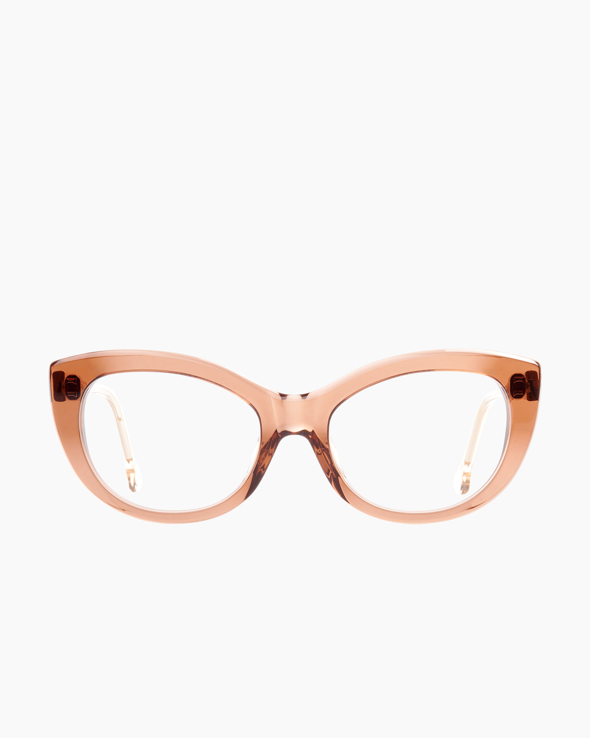 brown plastic cat eyeglasses by Marie-Sophie Dion model Abid, front view, lunettes de vue chat couleur brun