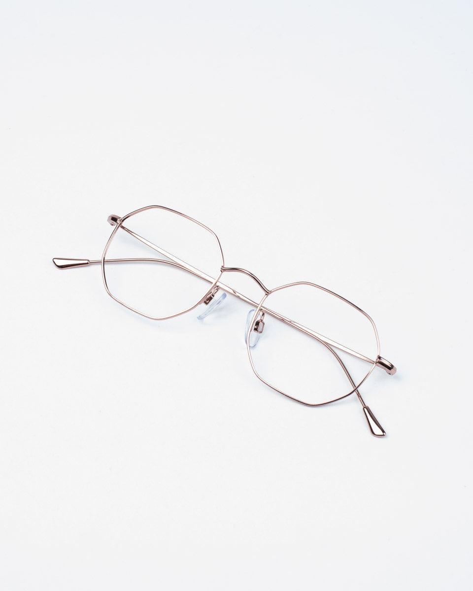 gold metal hexagon eyeglasses by William Morris model 50087, front view, lunettes de vue Or 
