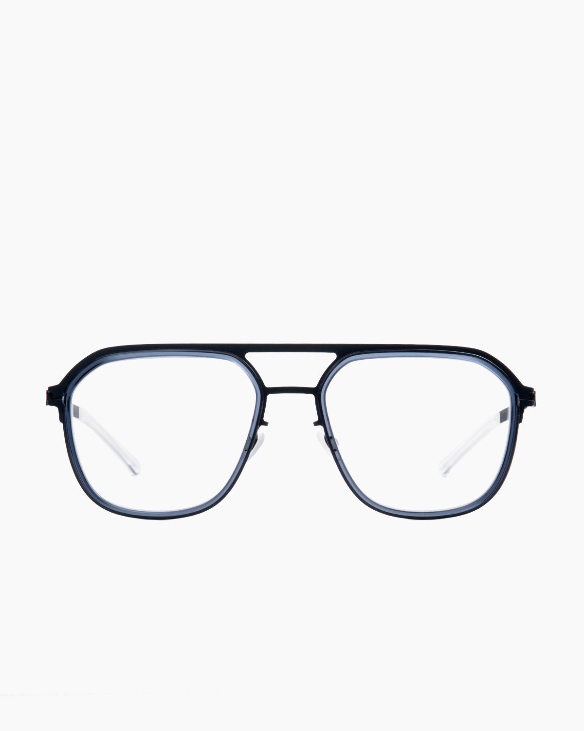 blue metal aviator eyeglasses by Mykita model Colton, front view, lunettes de vue aviateur couleur bleu
