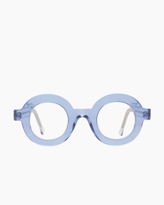 blue plastic round eyeglasses by Marie-Sophie Dion model Lachances, front view, lunettes de vue rond couleur Bleu
