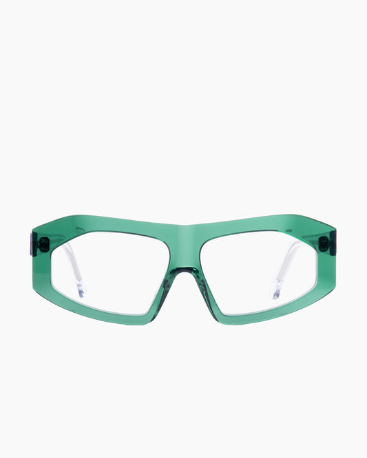 green plastic rectangle eyeglasses by Marie-Sophie Dion model Marcos, front view, lunettes de vue rectangle couleur Vert