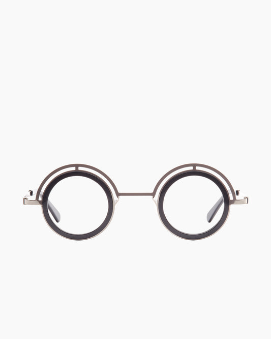 grey metal round eyeglasses by Gamine model Daikanyama, front view, lunettes de vue rond couleur gris