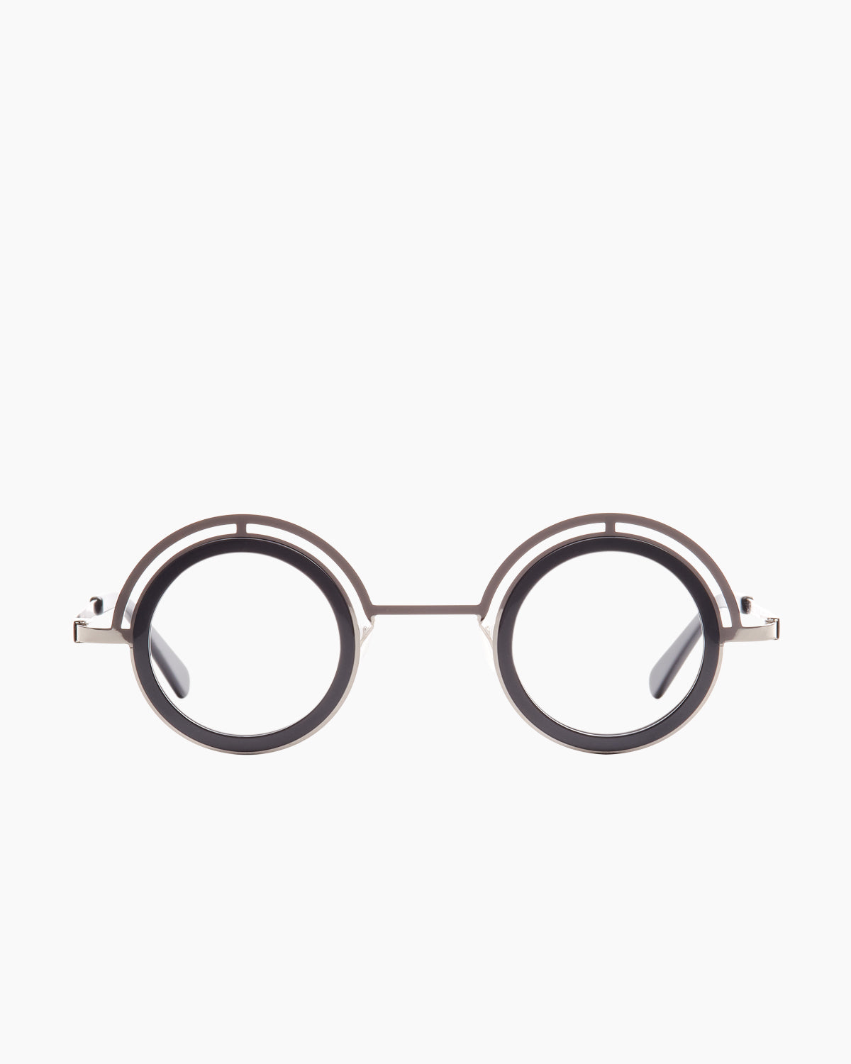 grey metal round eyeglasses by Gamine model Daikanyama, front view, lunettes de vue rond couleur gris
