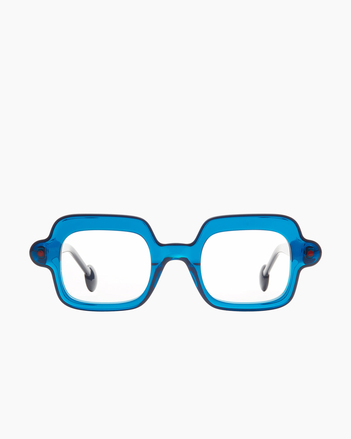 blue plastic rectangle eyeglasses by Anne et Valentin model Bim, front view, lunettes de vue rectangle couleur bleu