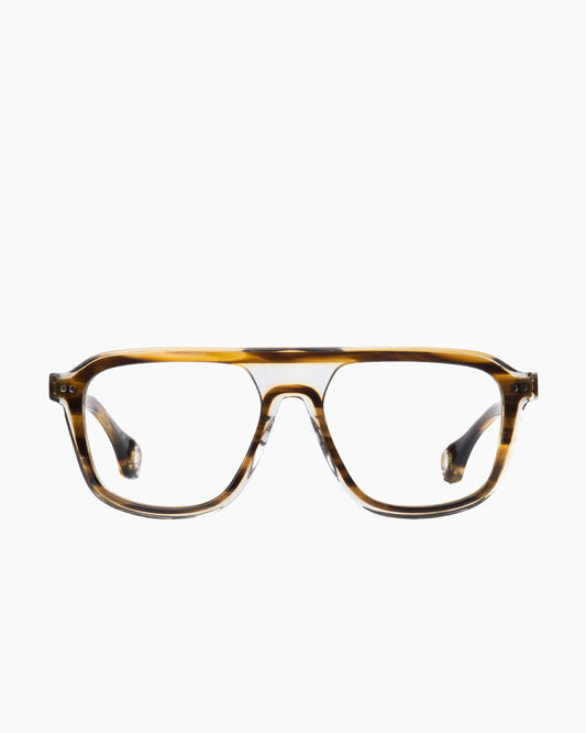 tortoise plastic aviator eyeglasses by Blake Kuwahara model Rietveld, front view, lunettes de vue aviateur couleur Écaille de tortue