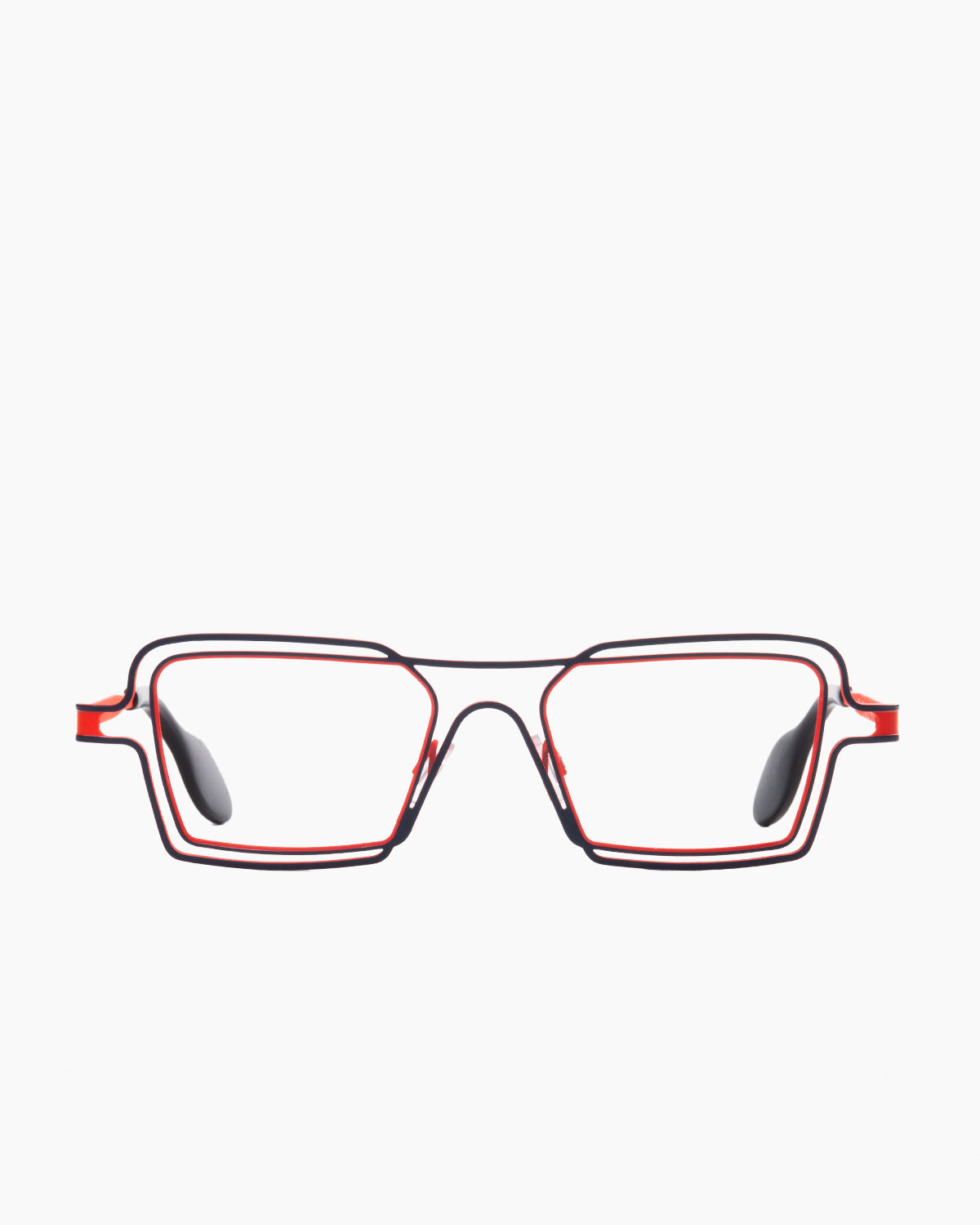 red metal rectangle eyeglasses by Theo model INDIANAPOLIS, front view, lunettes de vue rouge rectangle