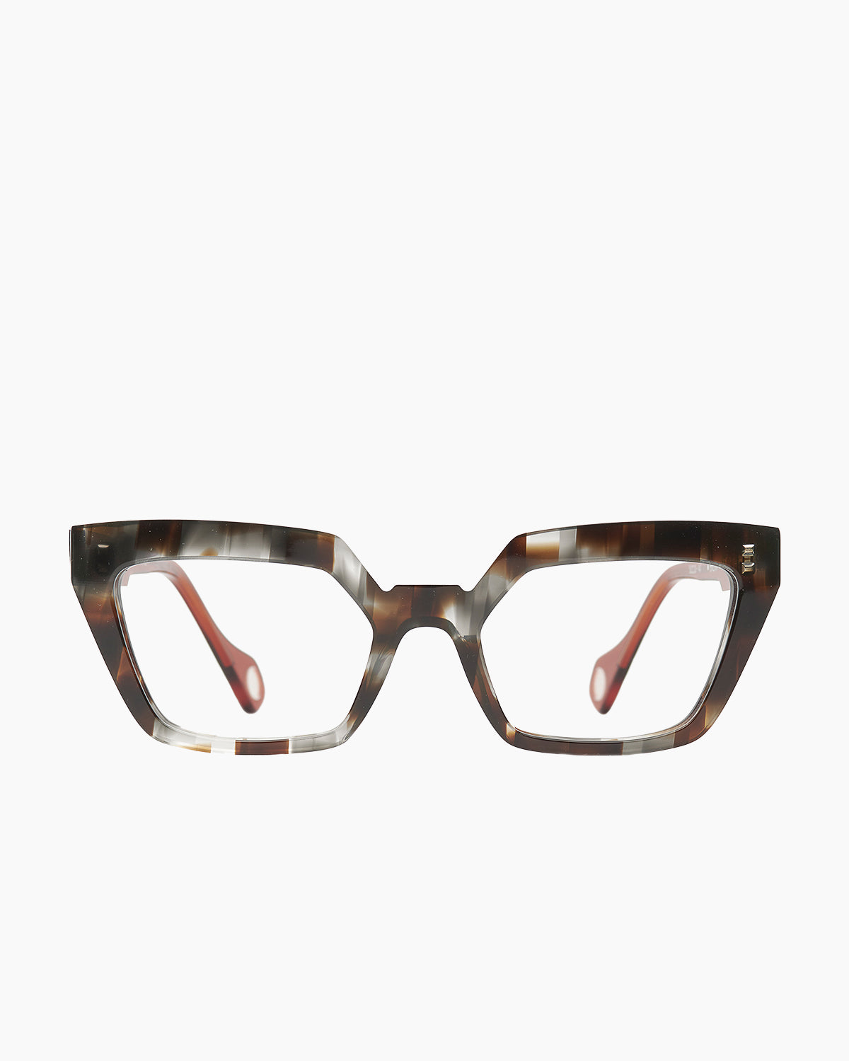 brown plastic cat eyeglasses by Anne et Valentin model Brera, front view, lunettes de vue chat couleur brun