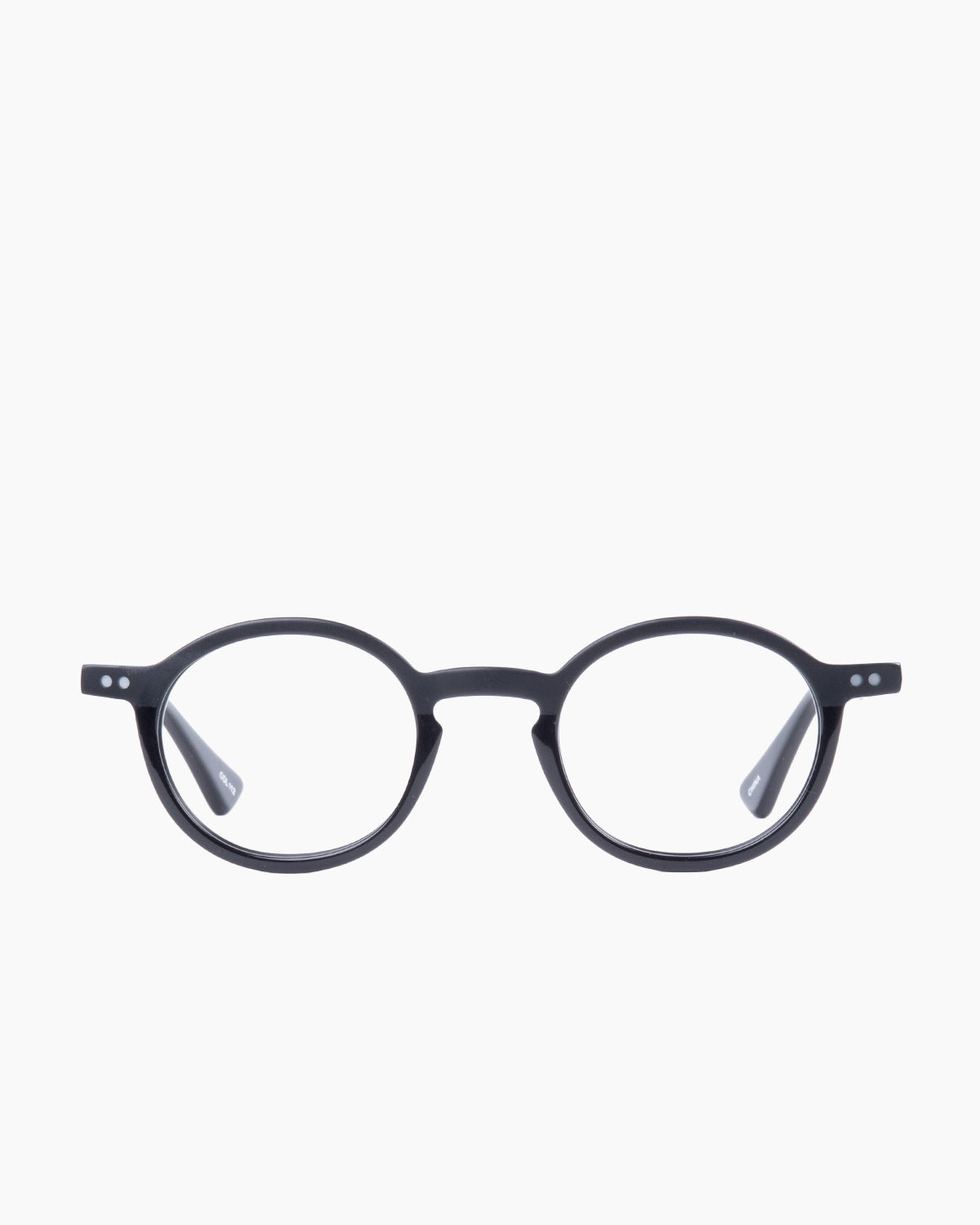 black plastic round eyeglasses by Evolve model Tyler, front view, lunettes de vue Noir rond