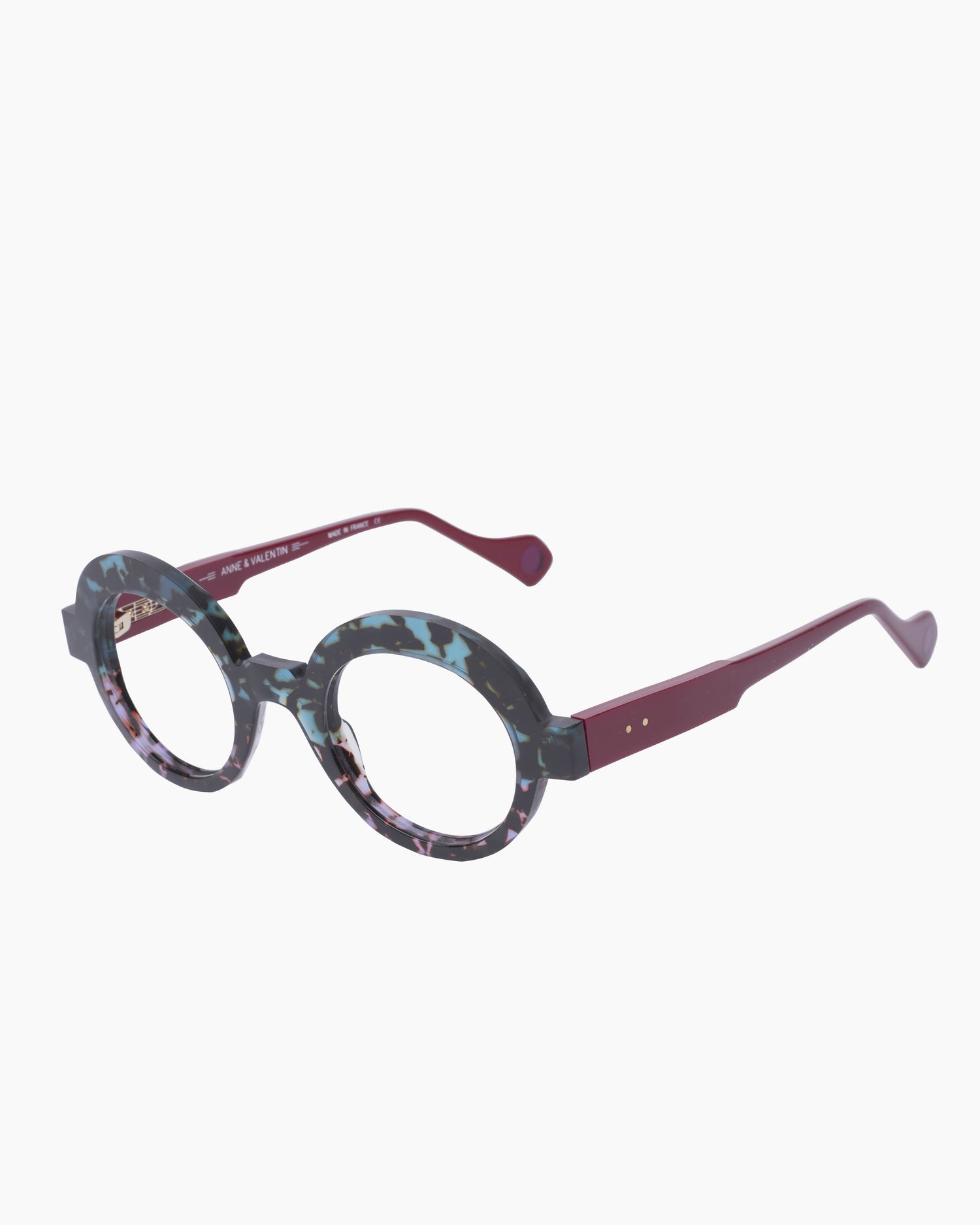 green plastic round eyeglasses by Anne et Valentin model BROADWAY, front view, lunettes de vue rond couleur vert