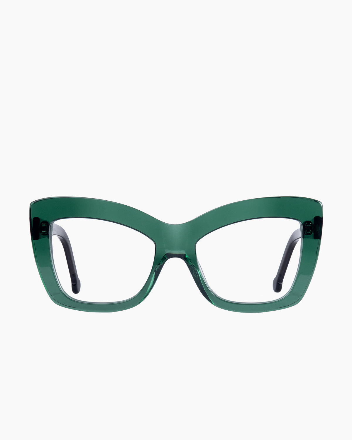 green plastic butterfly eyeglasses by Marie-Sophie Dion model Harper, front view, lunettes de vue papillon couleur Vert