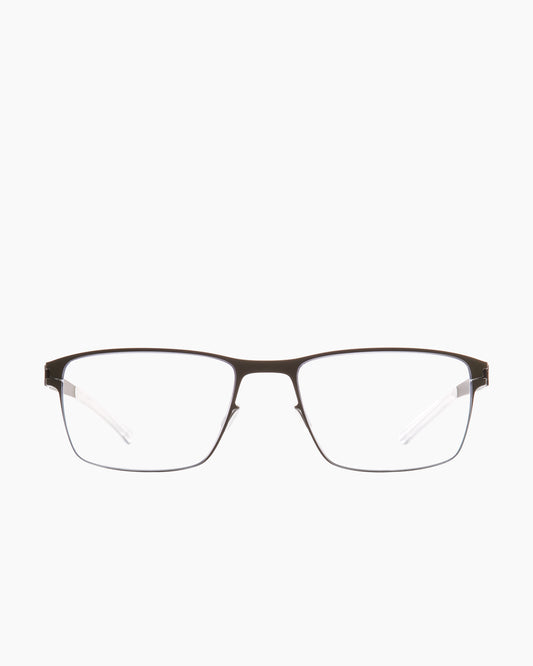 green metal rectangle eyeglasses by Mykita model Marlowe, front view, lunettes de vue rectangle couleur vert