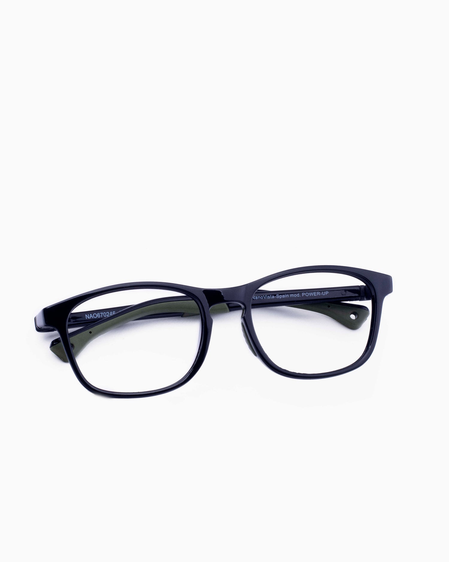 black plastic rectangle eyeglasses by Nanovista Kids model POWERUP, front view, lunettes de vue Noir rectangle