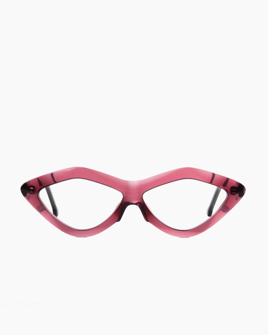 purple plastic triangle eyeglasses by Marie-Sophie Dion model Lorenzo, front view, lunettes de vue triangle couleur violet