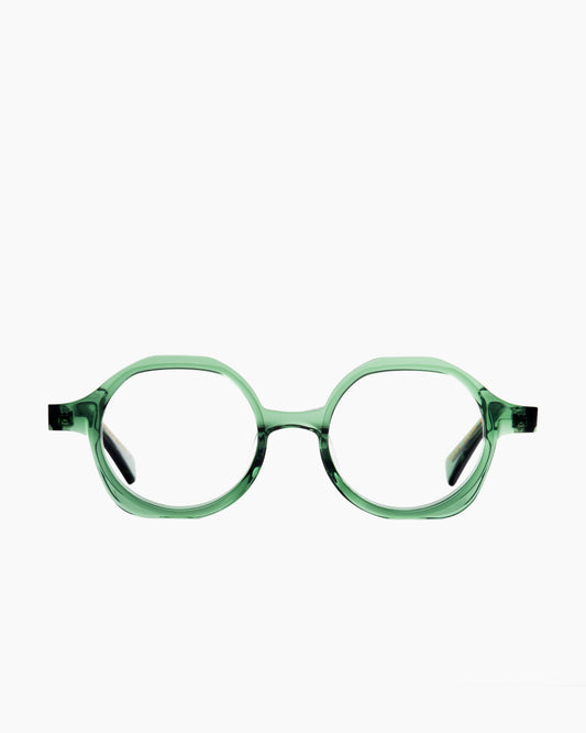 green plastic round eyeglasses by Gamine model Kita kids, front view, lunettes de vue rond couleur vert