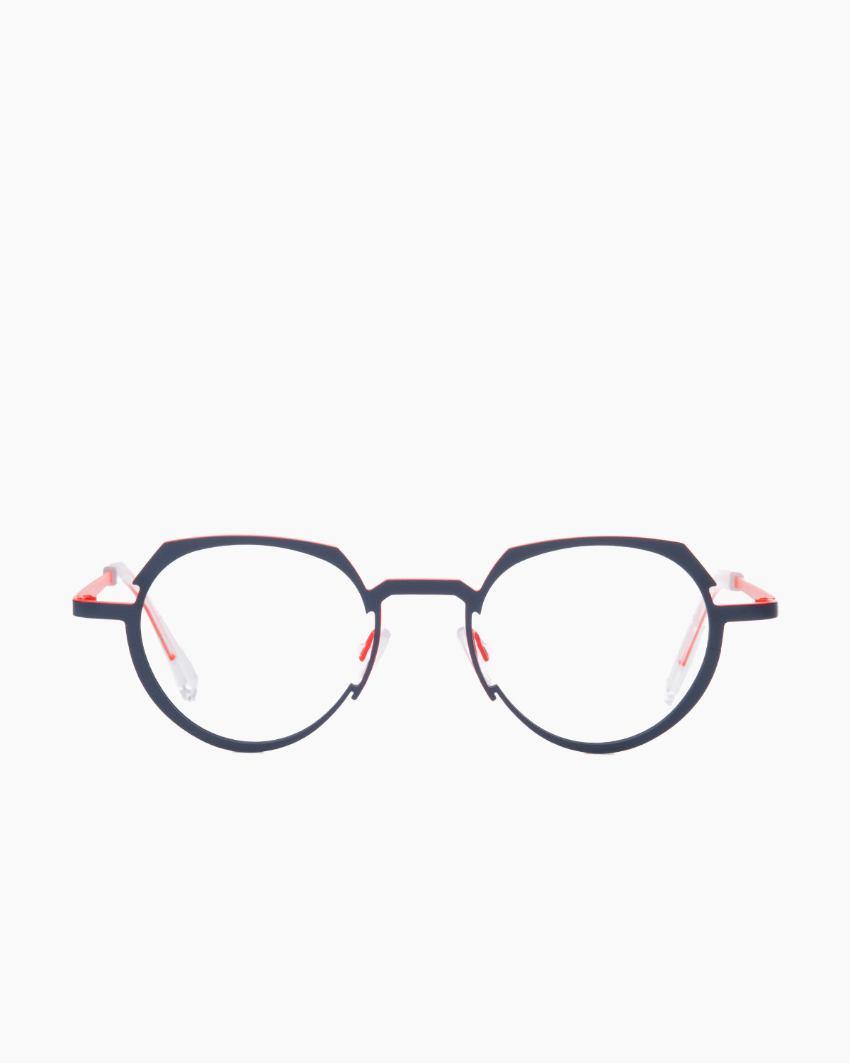 blue metal round eyeglasses by Theo model , front view, lunettes de vue bleu rond