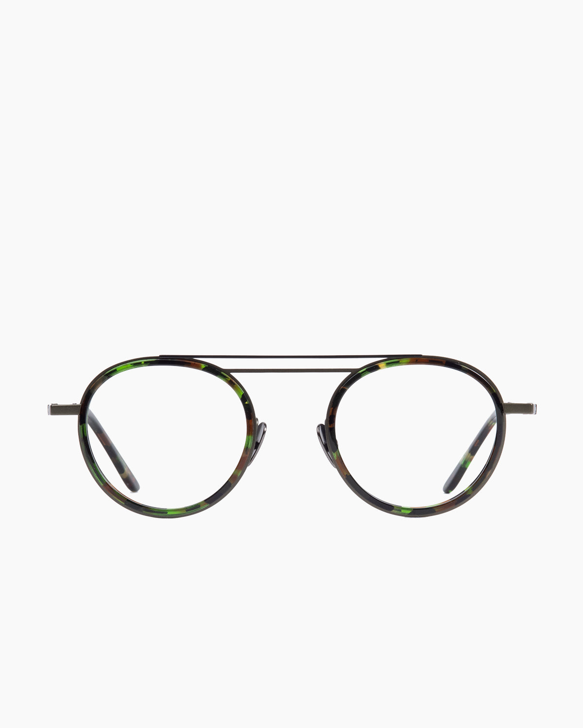 green metal round eyeglasses by La Petite Lunette Rouge model Bojsll, front view, lunettes de vue Vert rond
