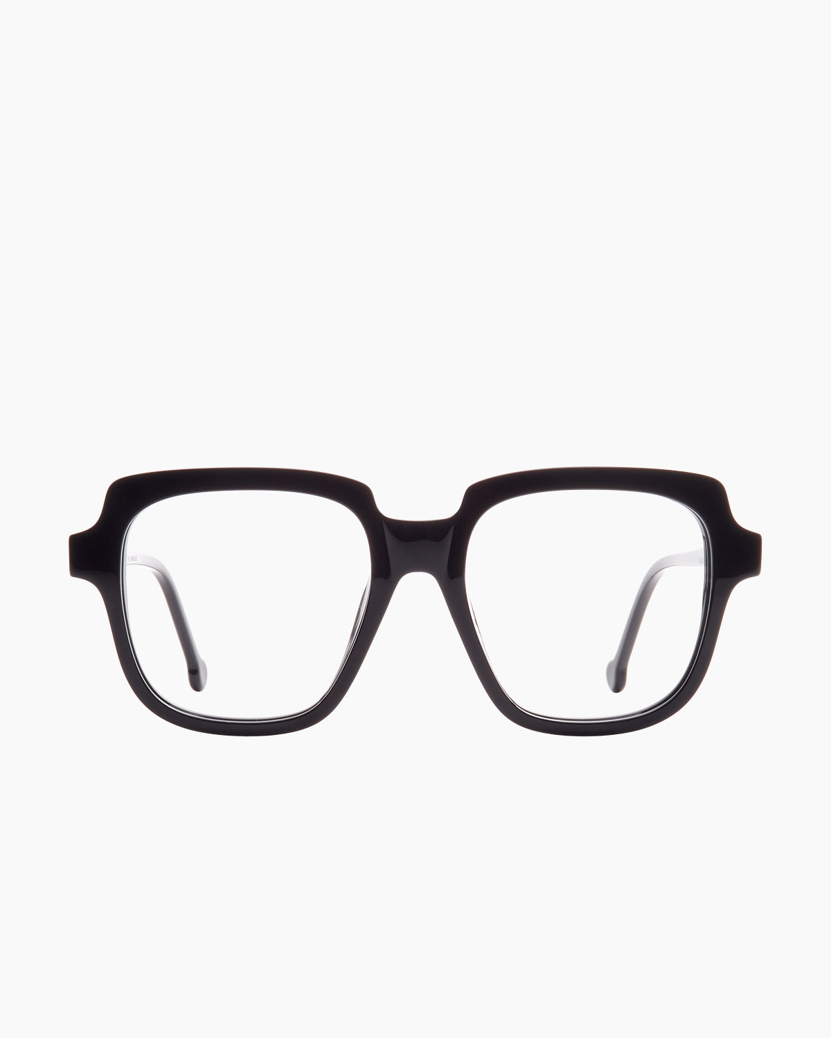 black plastic rectangle eyeglasses by Marie-Sophie Dion model Andrews, front view, lunettes de vue rectangle couleur noir