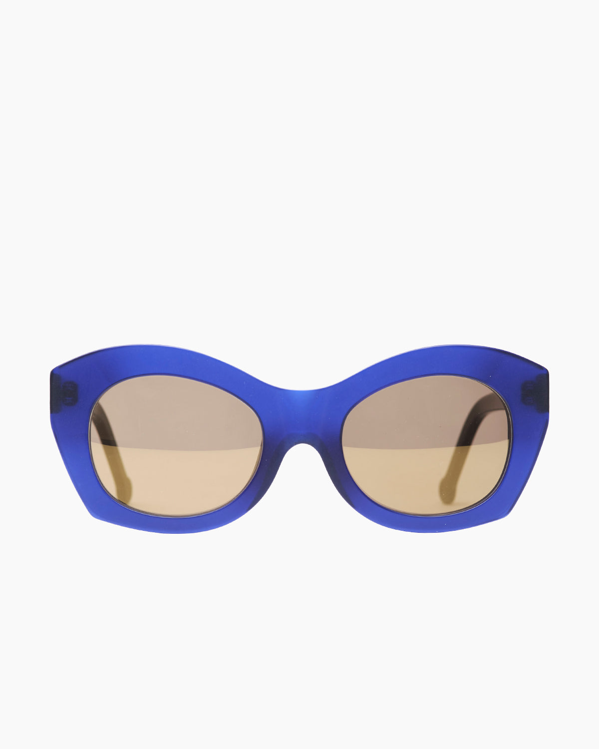 blue plastic oval  sunglassesby Marie-Sophie Dion model , front view, lunettes de vue Bleu ovale