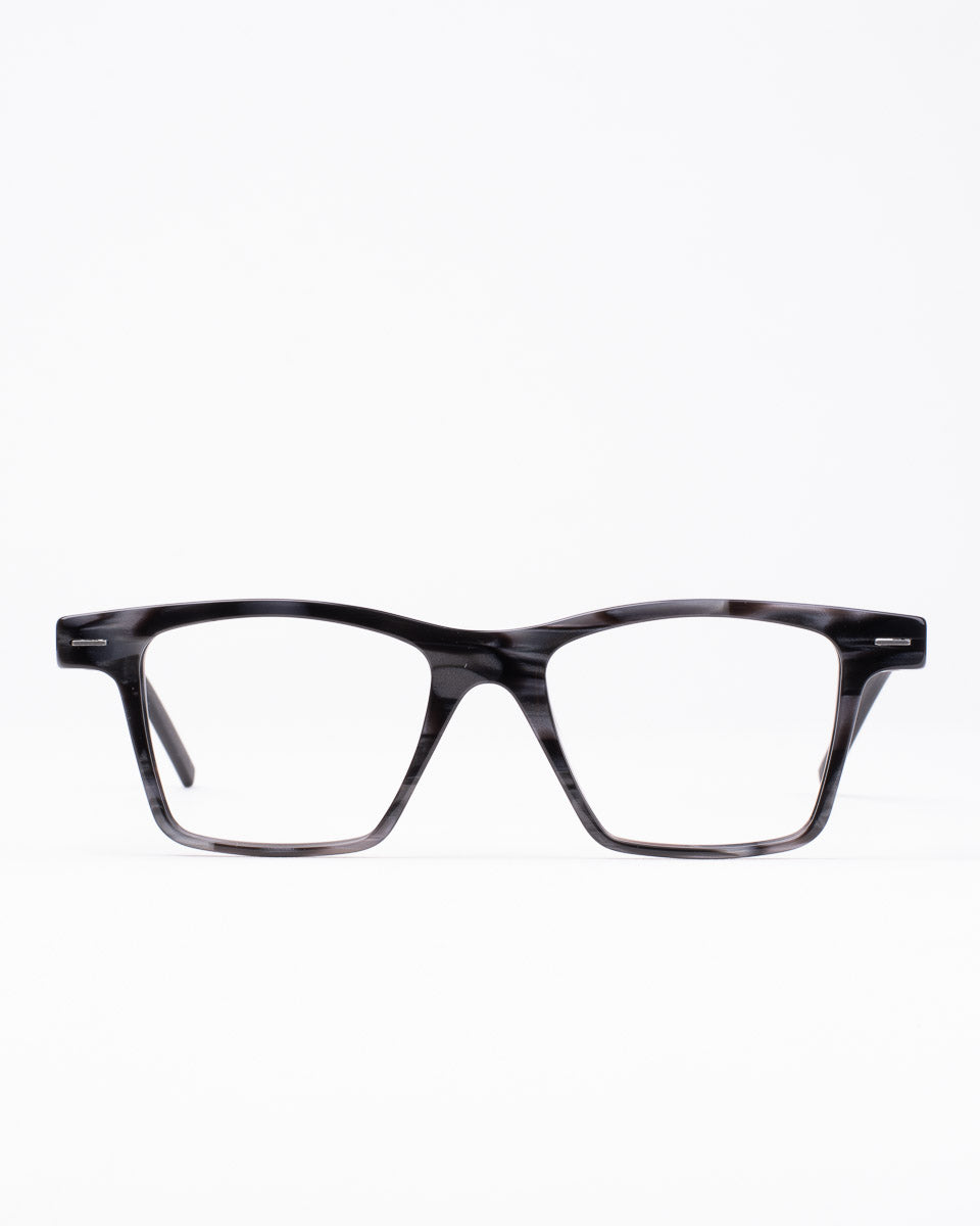 grey plastic rectangle eyeglasses by Theo model Peruna, front view, lunettes de vue rectangle couleur Gris