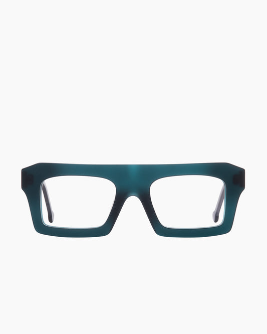 green plastic rectangle eyeglasses by Marie-Sophie Dion model Boutros, front view, lunettes de vue rectangle couleur vert
