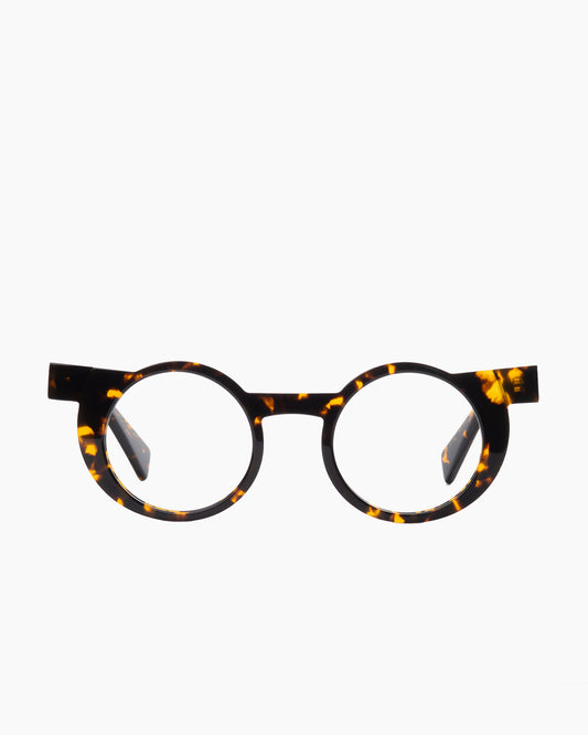 tortoise plastic round eyeglasses by Gamine model Fukushima, front view, lunettes de vue rond couleur écaille de tortue